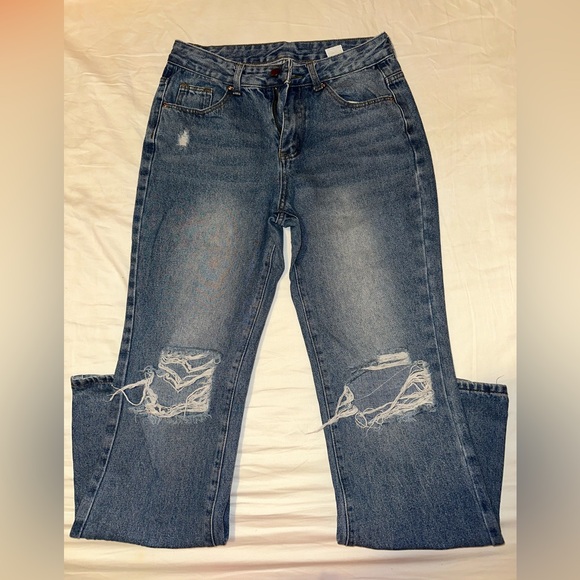 SHEIN‎ Tall Ripped Flare Leg Jeans Medium Wash - Picture 1 of 5